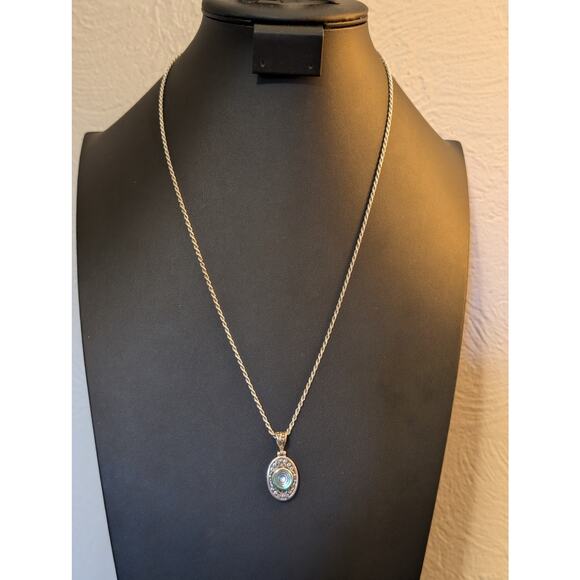 VTG 925 Sterling Silver Filigree Abalone Shell Pendant Rope 24" Chain Necklace - Picture 9 of 9